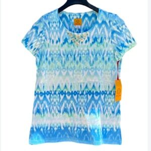 NWT Ruby Rd. Watercolor T-Shirt Size Small Embellished Blue Tie Dye